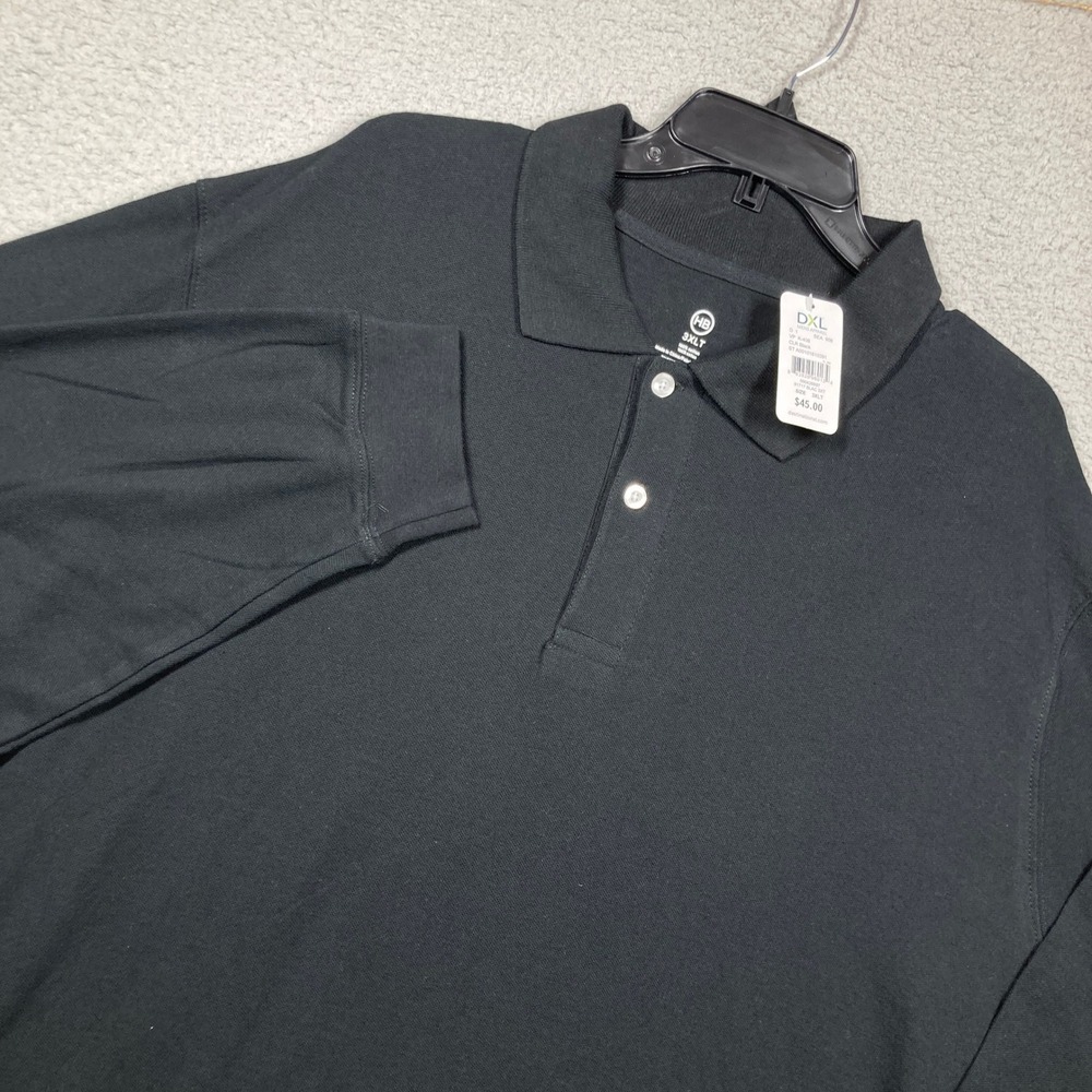 Harbor Bay Polo‎ Shirt Men 3XLT NEW Black Long Sleeve Pique Cotton Tall Solid